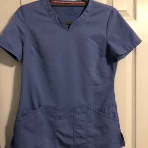 Code Happy ceil blue scrub top
